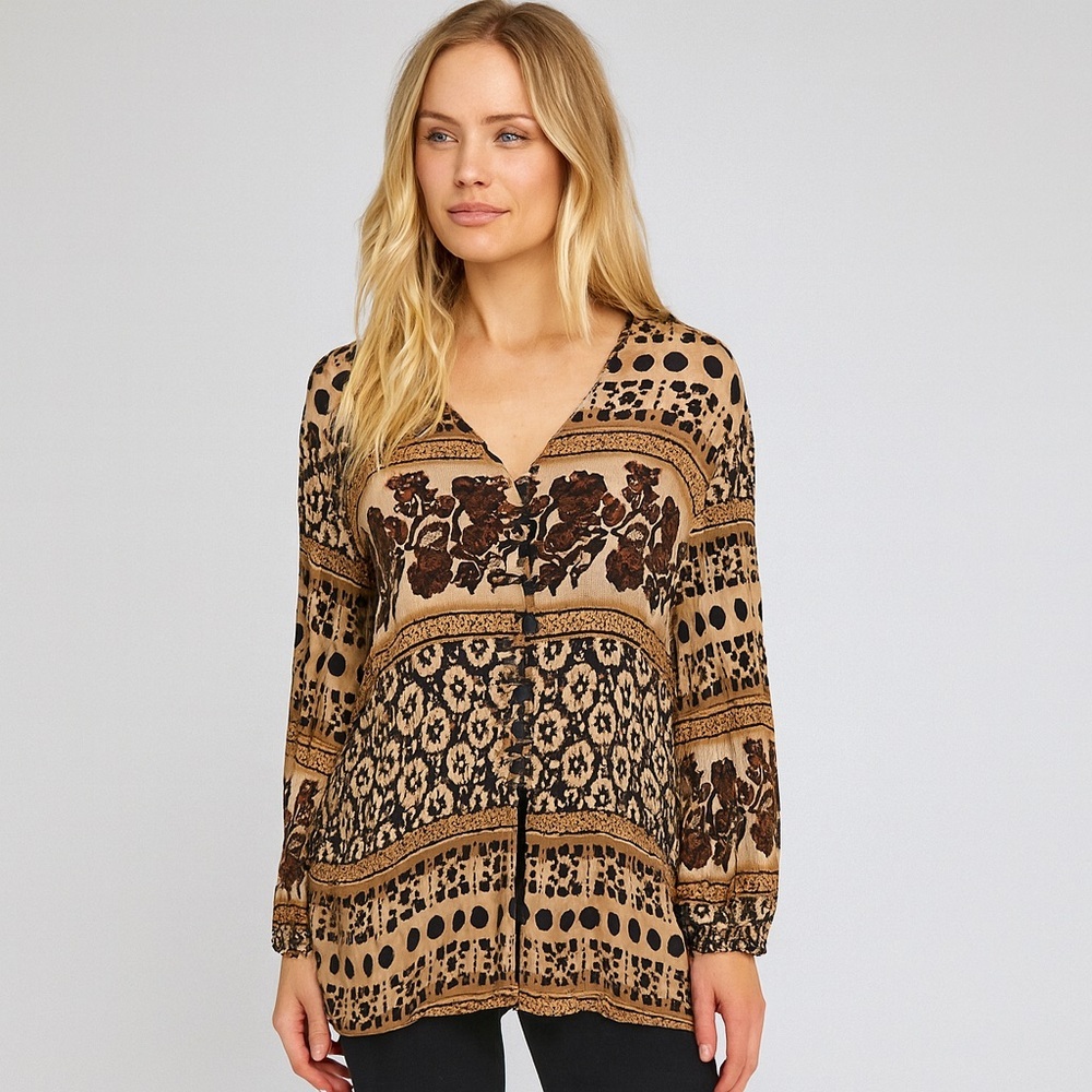 Vintage Sharon Anthony Boho Blouse – Size 16W XL – 100% Rayon – Made in USA